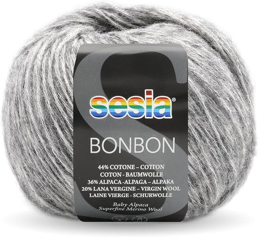 2 Skeins, Baby Alpaca, Superfine Merino Wool, Cotton, 458 Yds/3.5 oz., Needles US 6-7, Sesia Bon Bon (2, Gray - 0461)