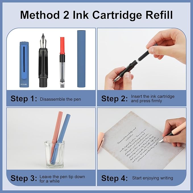 GC QUILL Calligraphy Pen Set 74pcs- 8 Calligraphy Fountain Pens with Varied Nibs, 66 Ink Cartridges(14 Colors)-Writing, Drawing, Calligraphy Practice for Beginner GC-F866