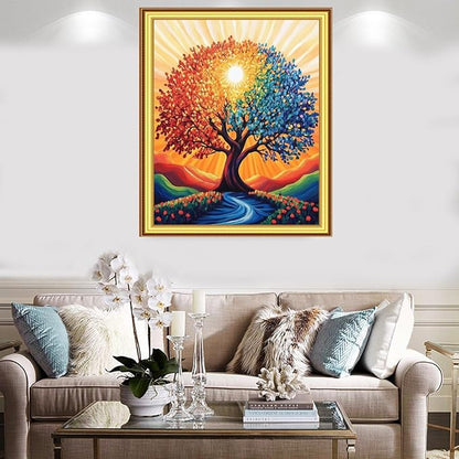Foxnyart Stamped Cross Stitch Kits Full Range of Embroidery Needlework Starter Kits for Beginners Adults 11CT Embroidery Patterns Art Crafts DIY Needlepoint Kit-Magic Rainbow Tree 16x20 inchs
