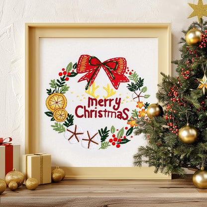 Christmas Embroidery Kits: 1 Pack Cross Stitch Kit for Beginners Adults, DIY Ornaments Craft Kit with All Tools & Instructions, Stamped Hand Embroidery Starter Kit for Holiday Crafts & Xmas Home Decor