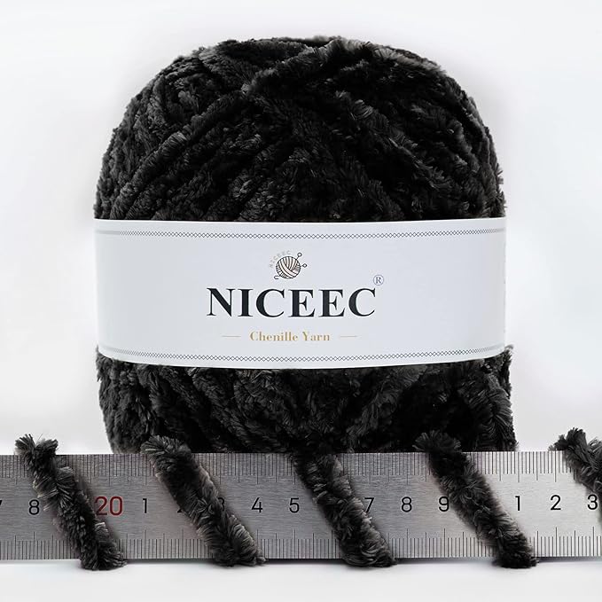 NICEEC 300g Soft Chenille Yarn Blanket Velvet Yarn for Knitting, Crochet, Weaving DIY Craft Total Length 150m (164yds)_Black