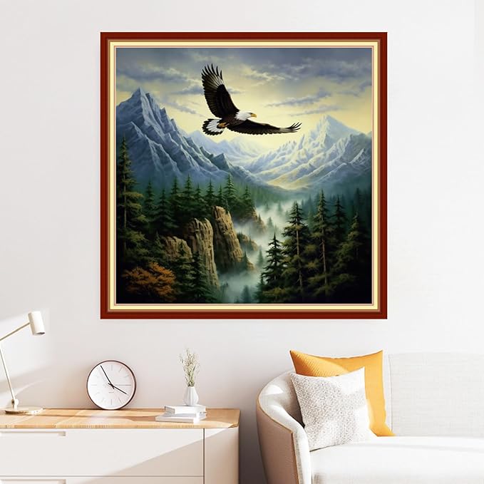 Disxvivy Cross Stitch Stamped Full Embroidery Kits DIY 11CT Cotton Thread Printed DIY Needlepoint Kits Craft Needlework Set Cross-Stitch Stamped Sets-Eagle Scenery 18x18 inch