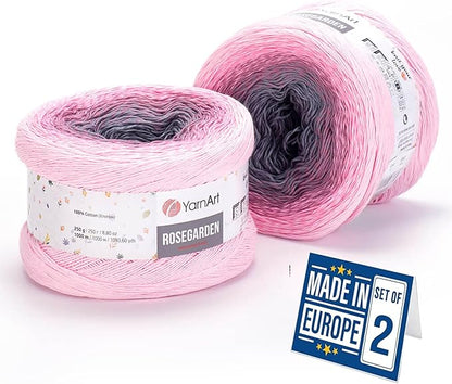 2 Skein Yarn Art Rosegarden Yarn 100% Cotton 2x1094yards 2x250gr Multicolor Cotton Yarn Rainbow Crochet Yarn Spring Summer Fine 1 Top 5 Most Used Colors (Rosegarden 313)
