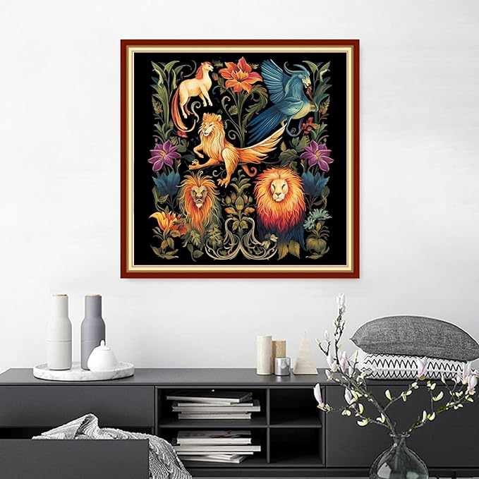 Joyhoor Cross Stitch Kits for Beginners Stamped Cross-Stitch Supplies Needlework preprint Embroidery Kits for Adults DIY Needlepoint Kits Embroidery Patterns 11CT-Magic Lion 18.x18 inch
