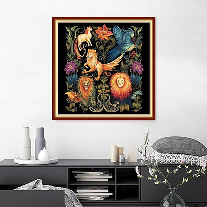 Joyhoor Cross Stitch Kits for Beginners Stamped Cross-Stitch Supplies Needlework preprint Embroidery Kits for Adults DIY Needlepoint Kits Embroidery Patterns 11CT-Magic Lion 18.x18 inch