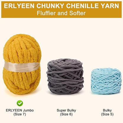ERLYEEN Chenille Chunky Yarn Super Bulky Soft Thick Fluffy Jumbo Giant Washable Polyester Big Yarn DIY for Arm Knit Blanket Cushion Bed Sofa Home Decor,Turmeric,4.4LB