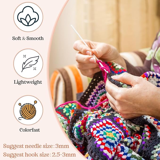 24 Skeins Soft Cotton Yarn Total 2880 Yards Assorted Colors Yarn for Crocheting and Knitting 4 Ply Acrylic Gauze for DIY Crafts Project, Each Skein 1.76 Oz/120 Yard(Dark Colors)