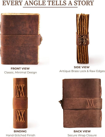 NomadCraftsCo. Vintage Leather Journal - Lock Closure, Book of Shadows Journal, Grimoire Journal, Witch Journal, Vintage Journal 240 pages Antique Deckle Edge Paper