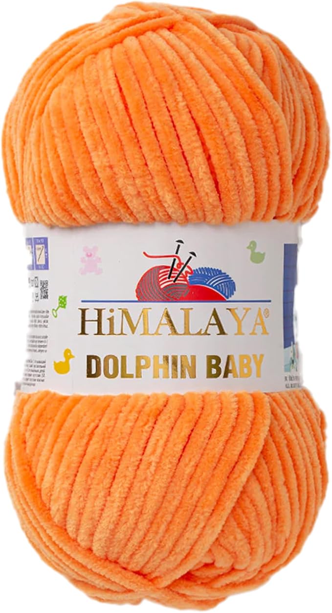 1 Skein/Pack Himalaya Dolphin Baby Chenille Yarn, Each Ball 100 gr (3.5 oz), 120 m (132 Yards), 100% Polyester, Super Bulky Baby Blanket Velvet Amigurumi Yarn, 80316 - Orange