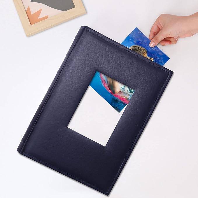 Vienrose Photo Album 4x6 300 Photos with Memo Area Leather Cover Large Capacity Slip-in Pictures Book for Wedding Baby Vacation, Blue