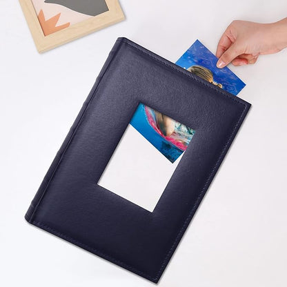 Vienrose Photo Album 4x6 300 Photos with Memo Area Leather Cover Large Capacity Slip-in Pictures Book for Wedding Baby Vacation, Blue