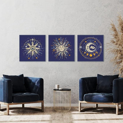 Louise Maelys 3 Set Tarot Embroidery Kits for Beginners,Cross Stitch Kit for Adults,Starters DIY Needlepoint Including Embroidery Cloth with Sun Moon Star Evil Eye Pattern and Instructions