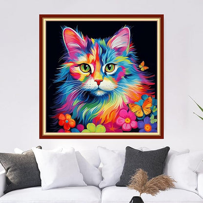 Dooxvey Cross Stitch Kits for Adults Stamped Full Range of Embroidery Starter Kits for Beginners 11CT Printed Cross Stitch Patterns Needlepoint Kits Stamped Crossstitch-Cat Butterfly 18x18 inch
