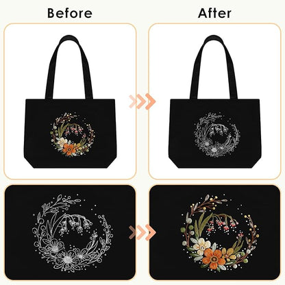 ERKOON Canvas Tote Bag Embroidery Kit for Beginners, Floral Arts Crafts Cross Stitch Kits for Adults Including Stamped Embroidery Bag with Hoops, Needle, Instruction and Color Threads (Flower)
