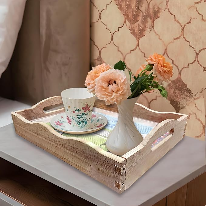 Generic FGbaby DIY 5D Happy Easter Truck Diamond Painting Wood Serving Tray with Handles Diamond Art Decorative Serving Trays Wooden Tray for Breakfast in Bed, Patio, BBQ, Coffee Table, Party