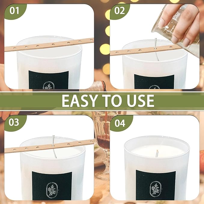 50-Piece Wooden Candle Wick Holders | Natural Wick Centering Tools for Candle Making, Reusable Durable Bars for Large/Multiwick Candles