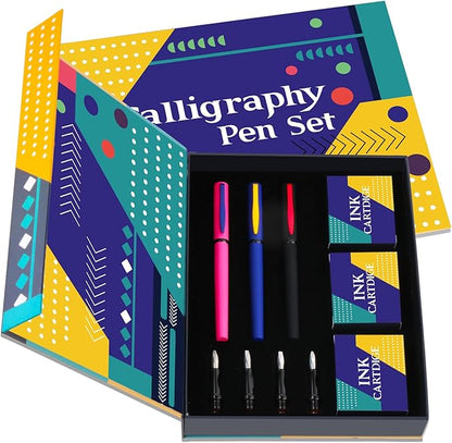Aifeiter Calligraphy Pen set,Calligraphy Fountain Pens with 7 Different Replaceable Nibs with 60 Ink Cartridges(12 Colors),3 multi-functional color Fountain pens