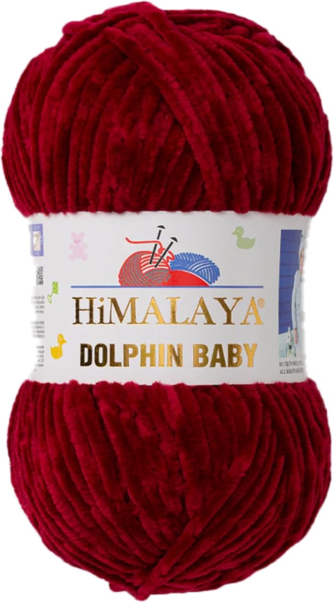 1 Skein/Pack Himalaya Dolphin Baby Chenille Yarn, Each Ball 100 gr (3.5 oz), 120 m (132 Yards), 100% Polyester, Super Bulky Baby Blanket Velvet Amigurumi Yarn, 80322 - Burgundy