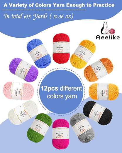 Aeelike Crochet Kit for Beginners Young and Old, First Crochet Kit for Adults Include 23pcs Crocheting Hooks, 655 Yards Yarn Set, Instruction, Bag, Crocheting Accessories and Supplies, Pink