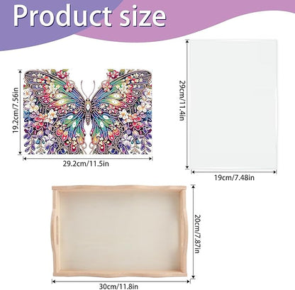 JISHSHAY Diamond Art Serving Tray Diamond Painting Food Tray Gem Art Serving Platter Gem Painting Mosaic Kits for Adults DIY Kits for Adults, with Wood Handle 20×30cm/7.87×11.81in, Butterfly