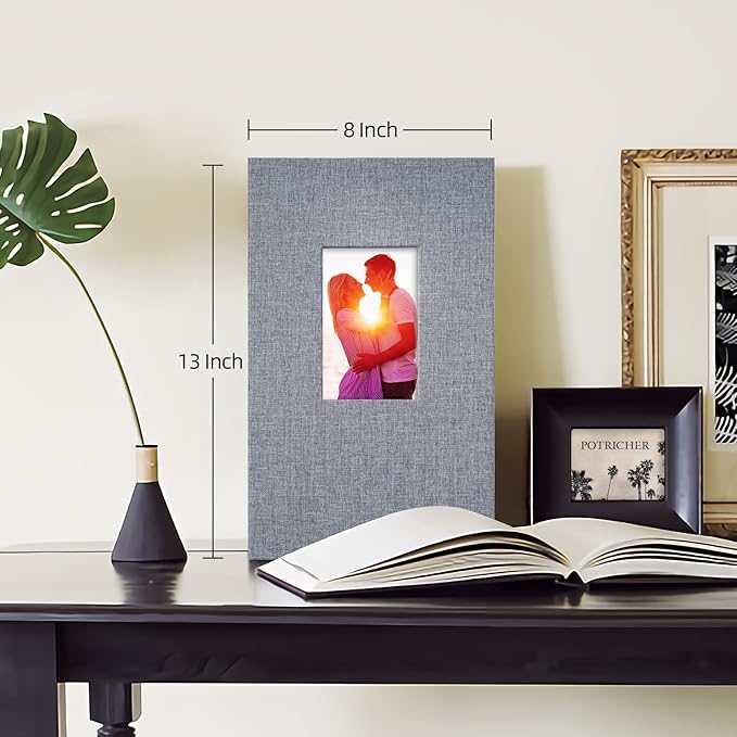 potricher Photo Album for 4x6 300 Photos Linen Cover Photo Book for Family Wedding Anniversary Baby (Grey, 300 Pockets)