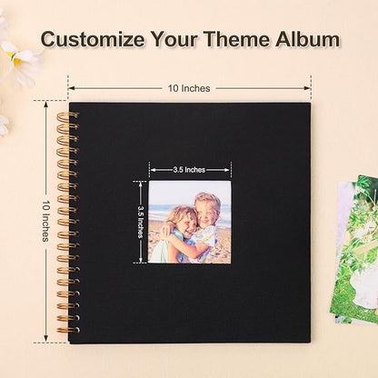 Scrapbook Photo Album 10x10 Inches 80 Pages Hardcover Kraft Paper Linen Cover Scrap Book Memory Book DIY Scrapbook Albums for Wedding Baby Boyfriend Travel Anniversary Family, Black