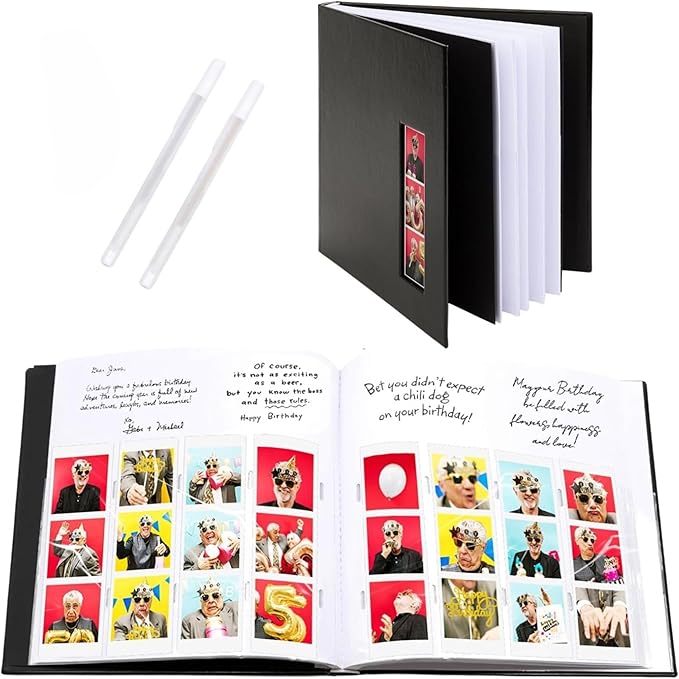 PBF (10 Pack) Photo Booth Album, Guest Book with 2x6 Clear Picture Inserts, Black Cover with Plastic Sleeves & White Pages, Scrapbook Album for Photo Strips, Memory Book, Wedding, and Baby Showers