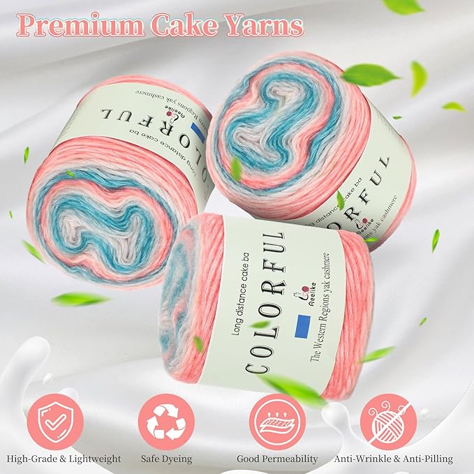 Aeelike Gradient Yarn for Crocheting, 6 Skeins Cake Yarns Fairyland Yarn 100g (3.52 oz) 245m (267 Yards) # 3 Light Weight - Super Soft Ombré Yarns for Making Colorful Crafts, Blue Pink Gradient