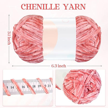 Xinnun 12 Skeins 1116 Yards Chenille Velvet Soft Thick Plush Yarn Bulk for Crocheting Knitting Blanket DIY Weaving Craft, 6mm, 3.5 Oz/Skein(Pink Series)