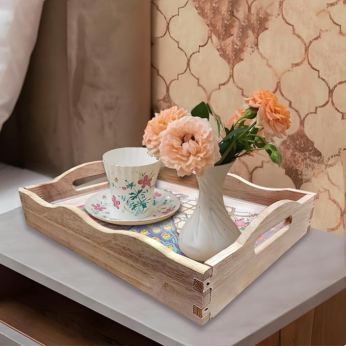 DIY Diamond Art Wooden Tray Kit, Food Tray with Handle Diamond Painted Table Decoration Tray, for Breakfast, Bar Dinner Table Diamond Dots Gem Painting Art Set for Beginners (#03-Peafowl)