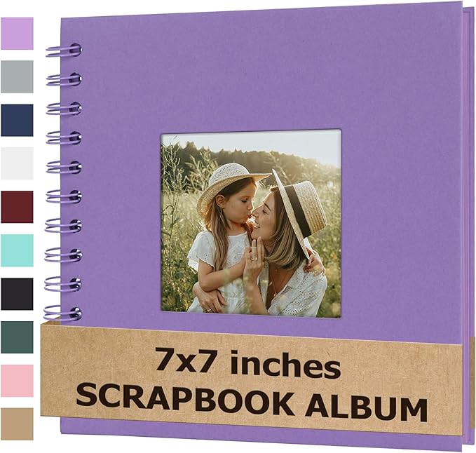 Scrapbook Album 7x7 Inches Photo Album Hardcover Kraft with Window Scrap Book Blank Memory Book for Baby Wedding Guest Book Couples Graduation Travel DIY Anniversary, 40 Pages Purple