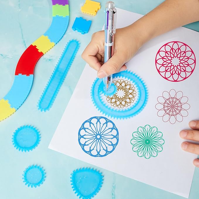 Chivao Spiral Art Gear Geometric Ruler Circle Template for Drawing Plastic Template Ruler Drawing Kit Spiral Curve Stencils with Pens Paper for DIY Art Crafts Sketch(Stylish)