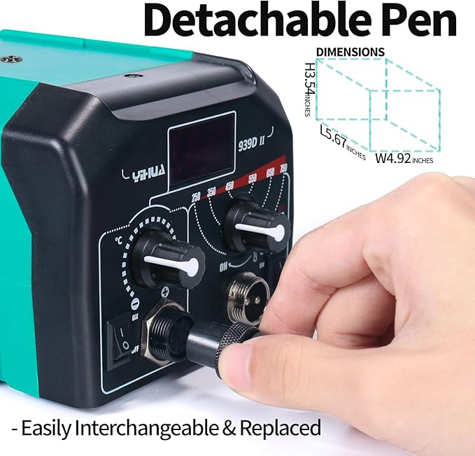 YIHUA 939D-II Pyrography Pen Wood Burning Kit Station 2-in-1 Solid-Point 200~480°C (with Temp Display)/Wire-Nib 250~750°C with 20 Nibs, Solid Points, 1 Stable Pen Holder, 2 Scrap Wood (Green)