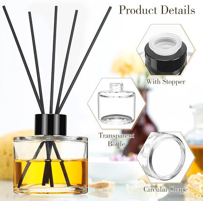 Chunful 20 Sets Reed Diffuser Bottle Empty Refillable Fragrance Glass Diffuser Bottles 100ml Round Glass Jars with Black Caps and Rattan Sticks for Living Room Home Replacement Fragrance DIY Decor
