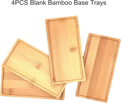 4PCS Mosaic Bamboo Coasters for Crafts, Blank Base Trays, Drinking Cup Coaster, Plant Coaster, Art Plate,DIY Mosaic Supplies (Rectangle)