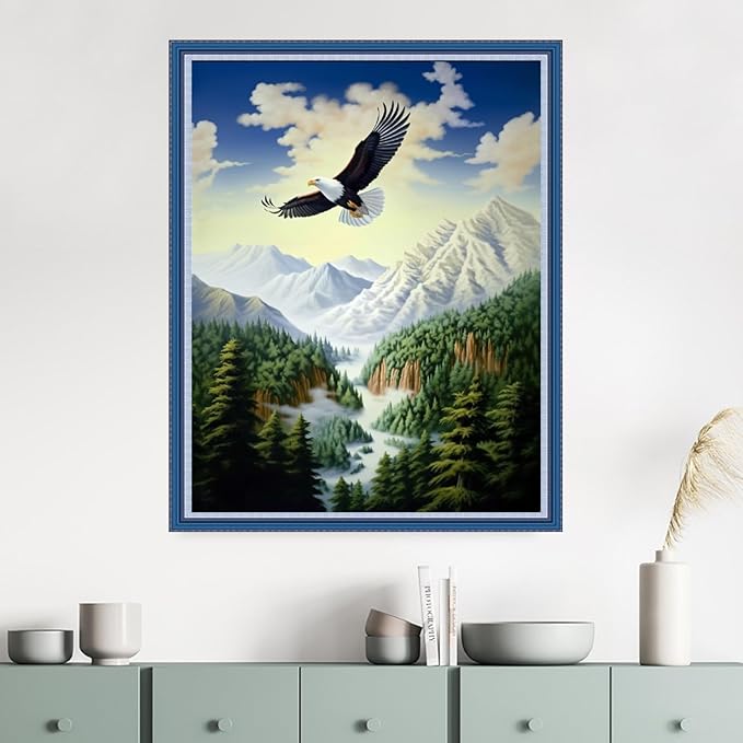 Dimensean Stamped Cross Stitch Kits Full Range of Embroidery Patterns Starter Kits for Beginners Adult DIY Cross Stitches Needlepoint Kits 11CT-Forest Eagle 16x20 inch