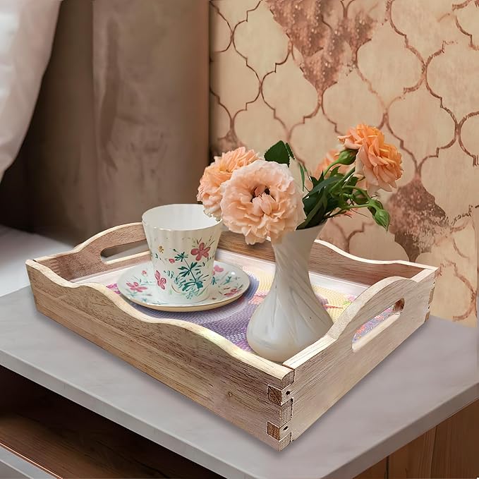 DIY Diamond Art Wooden Tray Kit, Food Tray with Handle Diamond Painted Table Decoration Tray, for Breakfast, Bar Dinner Table Diamond Dots Gem Painting Art Set for Beginners (#07-Bird)
