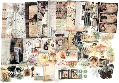 Esweny 100 PCS Vintage Ephemera Pack Journaling Scrapbooking Supplies Scrapbook Sticker Paper Kit for Junk Journal Planners Collage Craft Notebooks Decoupage Album (Retro)
