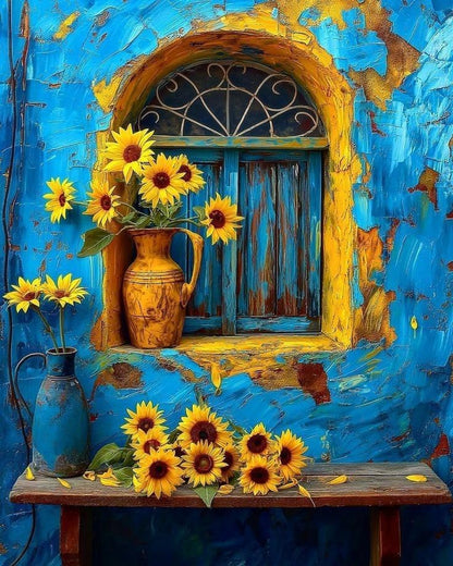 Paint by Numbers Kit for Adults, Window Sunflower Painting, 16 x 20 Inch by GEEHEIY
