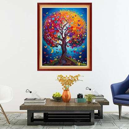 Dooxvey Cross Stitch Kits for Adults Stamped Full Range of Embroidery Starter Kits for Beginners 11CT Printed Cross Stitch Patterns Needlepoint Kits Stamped Crossstitch-Colorful Tree 16x20 inch