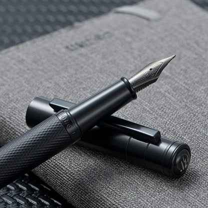 Hongdian Black Forest Fountain Pen Blade Nib Classic Design Calligraphy Pen with Converter and Metal Pen Case Set