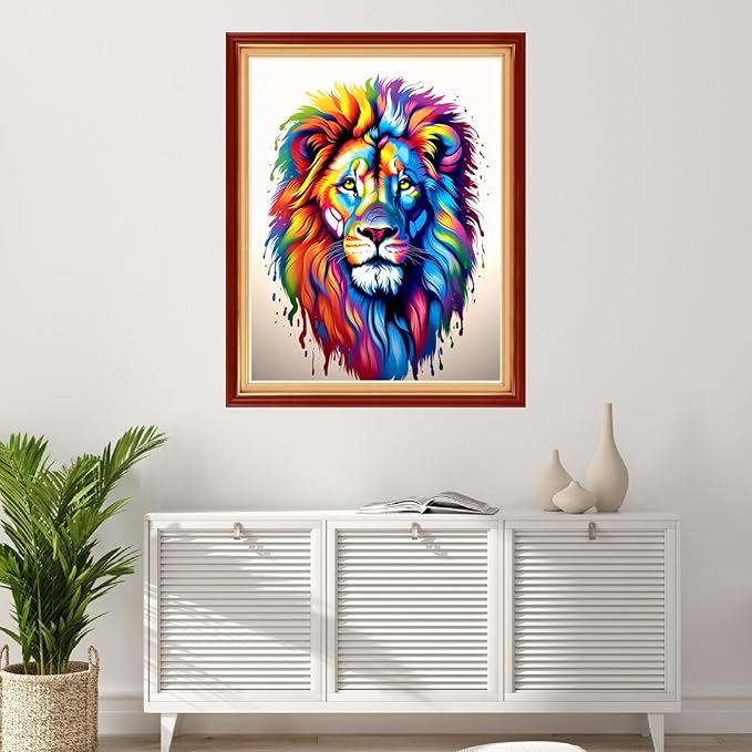 Foxhool Stamped Cross Stitch Kits,11CT Printed Cross Stitch Pattern Full Embroidery Kits for Beginner Needlepoint Kits-Colorful Lion 16x20 inchs