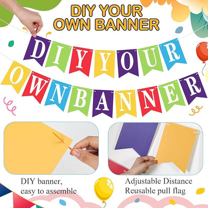 Mooliwe 171 Pcs DIY Custom Banner Kit Make Your Own Customizable Sign for Birthday Wedding Party Decoration Include 20 Paper Pennant 148 Letters and Numbers 1 Rope 2 Threading Device(Rainbow)