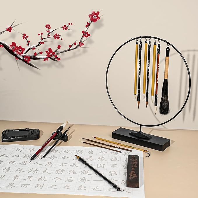 Corciosy 13PCS Chinese Calligraphy Brush Set, Writing Brush with Bamboo Storage Scoll, Japanese or Chinese Kanji Sumi-E Drawing Watercolor Brush