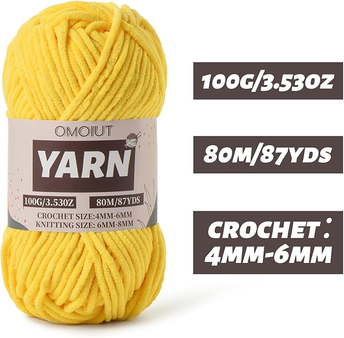 Fluffy Chenille Yarn for Crocheting - Baby Yarn for Crocheting Soft Blanket - 3 Pack of 100g/(87.4yds) Crochet Amigurumi Chunky Yarns - Super Bulky 5 Velvet Yarns (3 Golden Yellow)