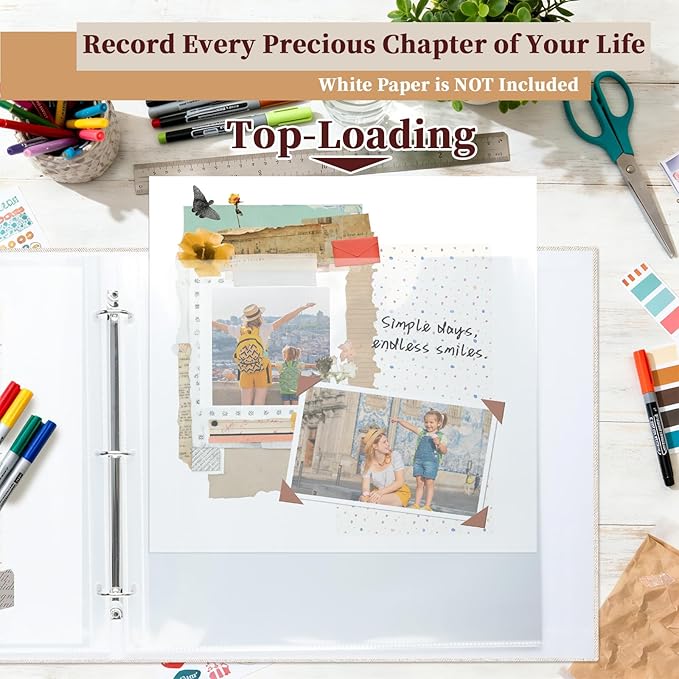 Hiwhy 12x12 Inch Large 3 Ring DIY Scrapbook Photo Album, Linen Cover Scrapbook with 40 Sheets Plastic Sleeves 80 Pages Memory Book for Wedding Birthday Baby Family (Beige)