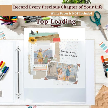Hiwhy 12x12 Inch Large 3 Ring DIY Scrapbook Photo Album, Linen Cover Scrapbook with 40 Sheets Plastic Sleeves 80 Pages Memory Book for Wedding Birthday Baby Family (Beige)