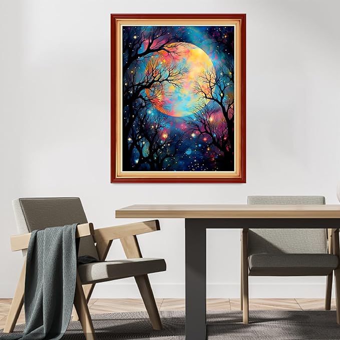 DMCVIVR Stamped Cross Stitch Kits for Beginners Adults Needlepoint Kits for Beginners Embroidery Kits for Adults Crossstitch Kit for Beginners 11CT-Moon Tree 16x20 inchs