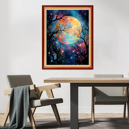 DMCVIVR Stamped Cross Stitch Kits for Beginners Adults Needlepoint Kits for Beginners Embroidery Kits for Adults Crossstitch Kit for Beginners 11CT-Moon Tree 16x20 inchs