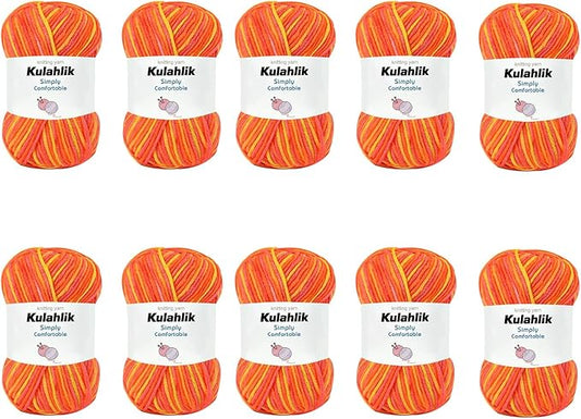 500g(10x50g) Acrylic Yarn for Crocheting and Knitting, Colorful Gradient Yarn Thread, 10 Rolls Skeins, Multicolor Hilo Acrílico, Perfect for DIY Crafts Project
